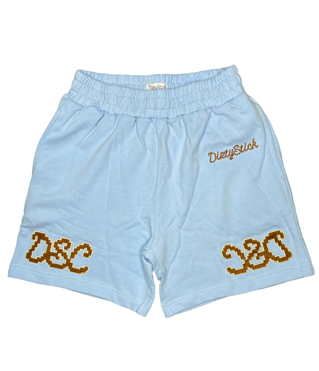 DirtyStick Ice Blue Shorts With Brown Logo