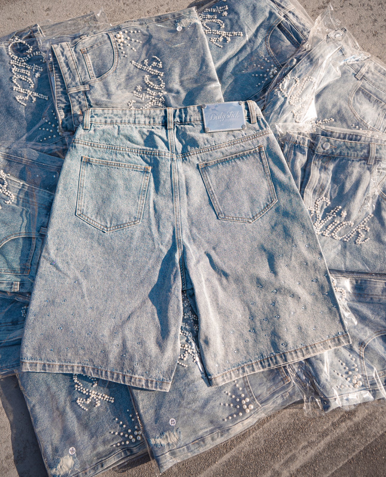 Pearl & Rhinestone Denim Shorts