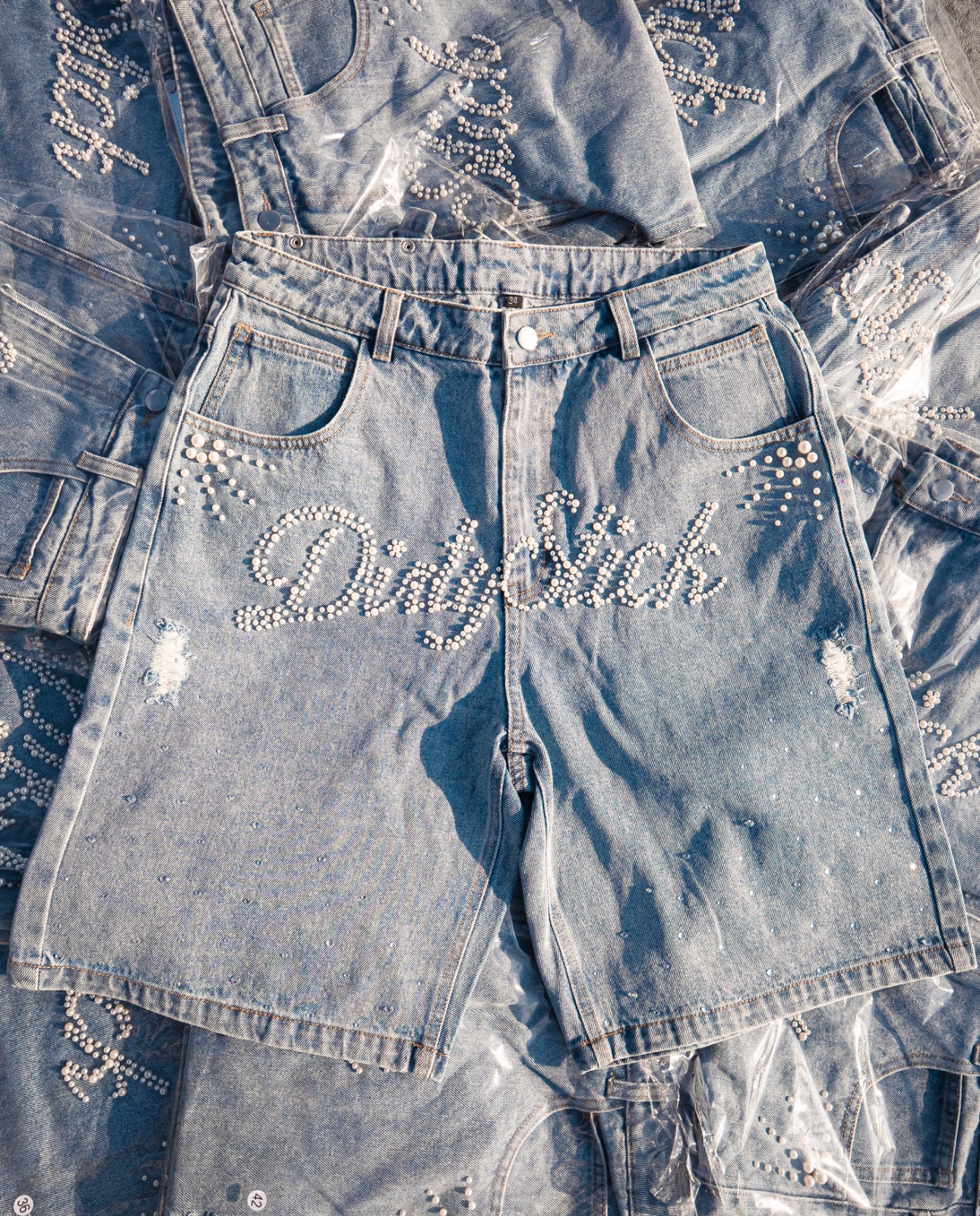Pearl & Rhinestone Denim Shorts