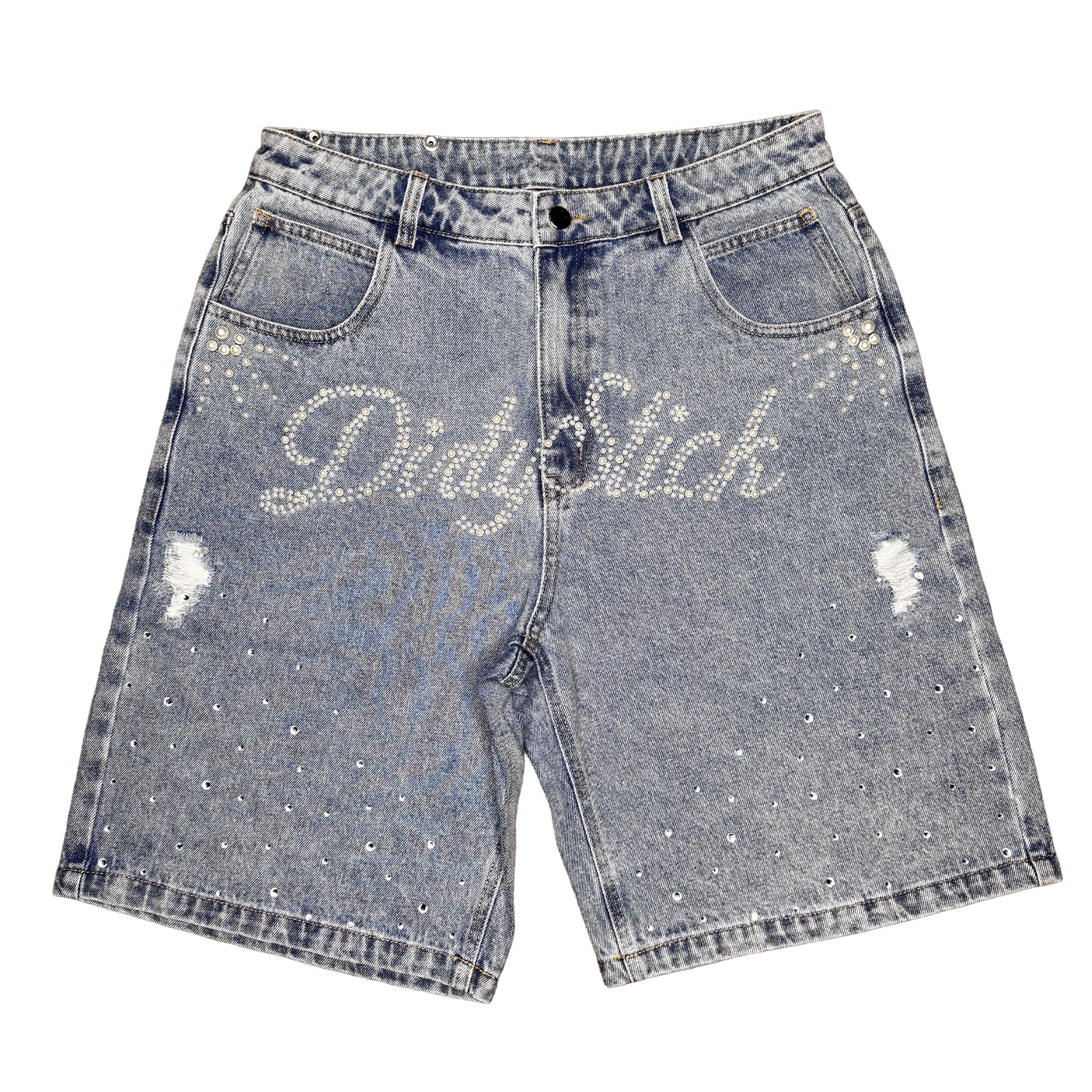 Pearl & Rhinestone Denim Shorts